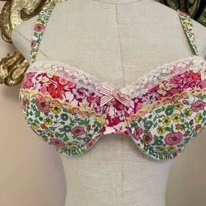 Liberty of London Pink Floral Lace Trim Balconette Bra